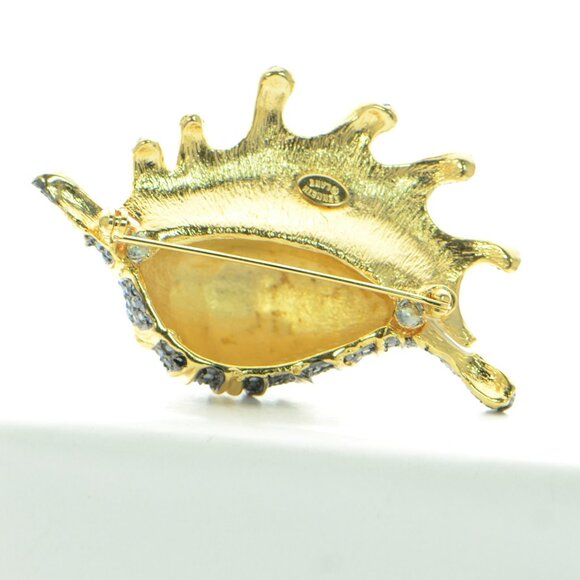 Vintage Kenneth Jay Lane KJL Enamel & Crystal Seashell Pin Brooch - Picture 3 of 8